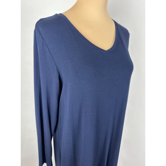 Eileen Fisher Medium Stretch Jersey Knit V-Neck Midi Dress Midnight Navy Blue - Picture 4 of 13